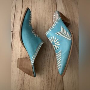 BCBGirls Blue and Cream Mules